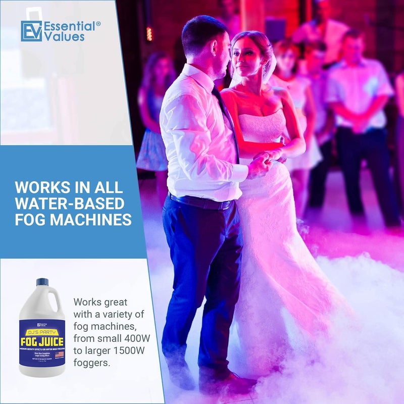 ESSENTIAL VALUES Fog Machine Fluid (128 FL OZ / 1 Gal) Fog Juice Long-Lasting Medium Density Liquid for Water Based Foggers, Perfect for 400 Watt to 1500 Machines, Outdoor or Indoor, Made in USA - Image 2